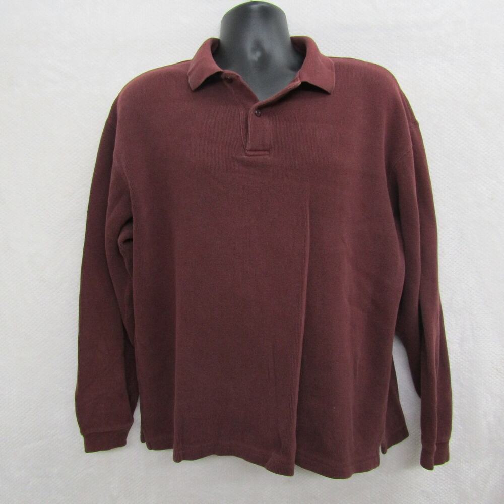 Advenure Red Polo Shirt Mens Large Long Sleeve Cotton Pullover Everyday Casual